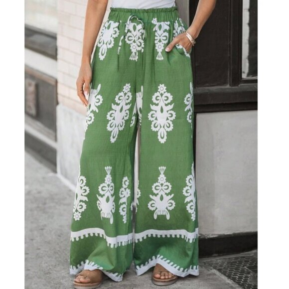 Boho Minimalist Stretchy waist Wide Leg Pants - Picture 1 of 5